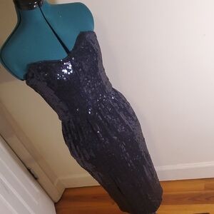 French Connection Strapless Black Sequin Dress